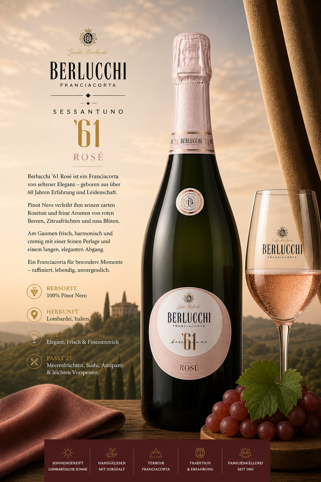 Rosé, Champagne, Flasche, Wein, Glas