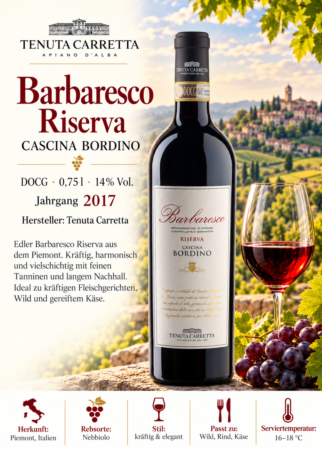 Wein, Rotwein, Barbaresco, Riserva, Cascina Bordino