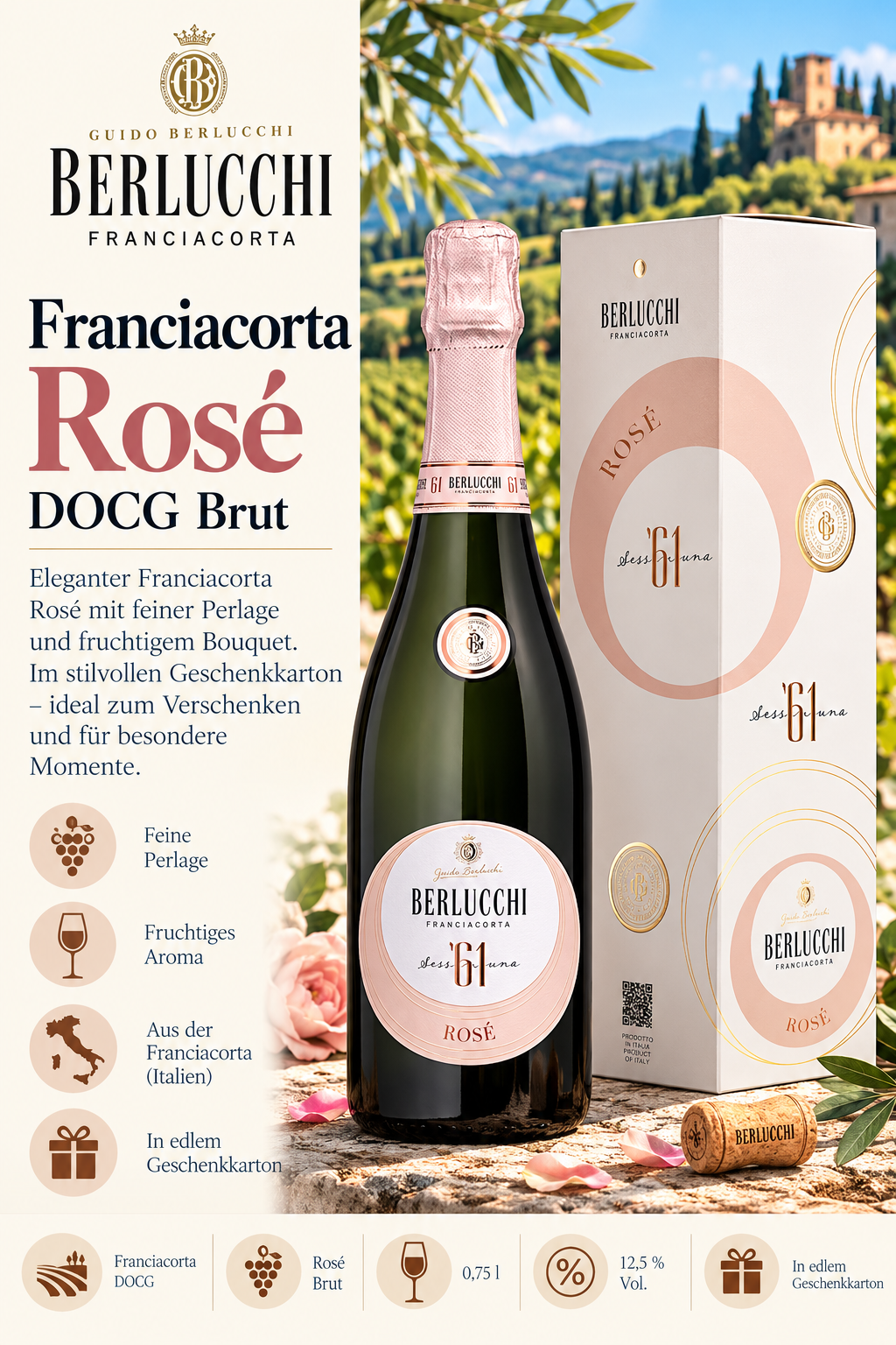 Rosé, Sekt, Franciacorta, Perlage, Geschenkkarton