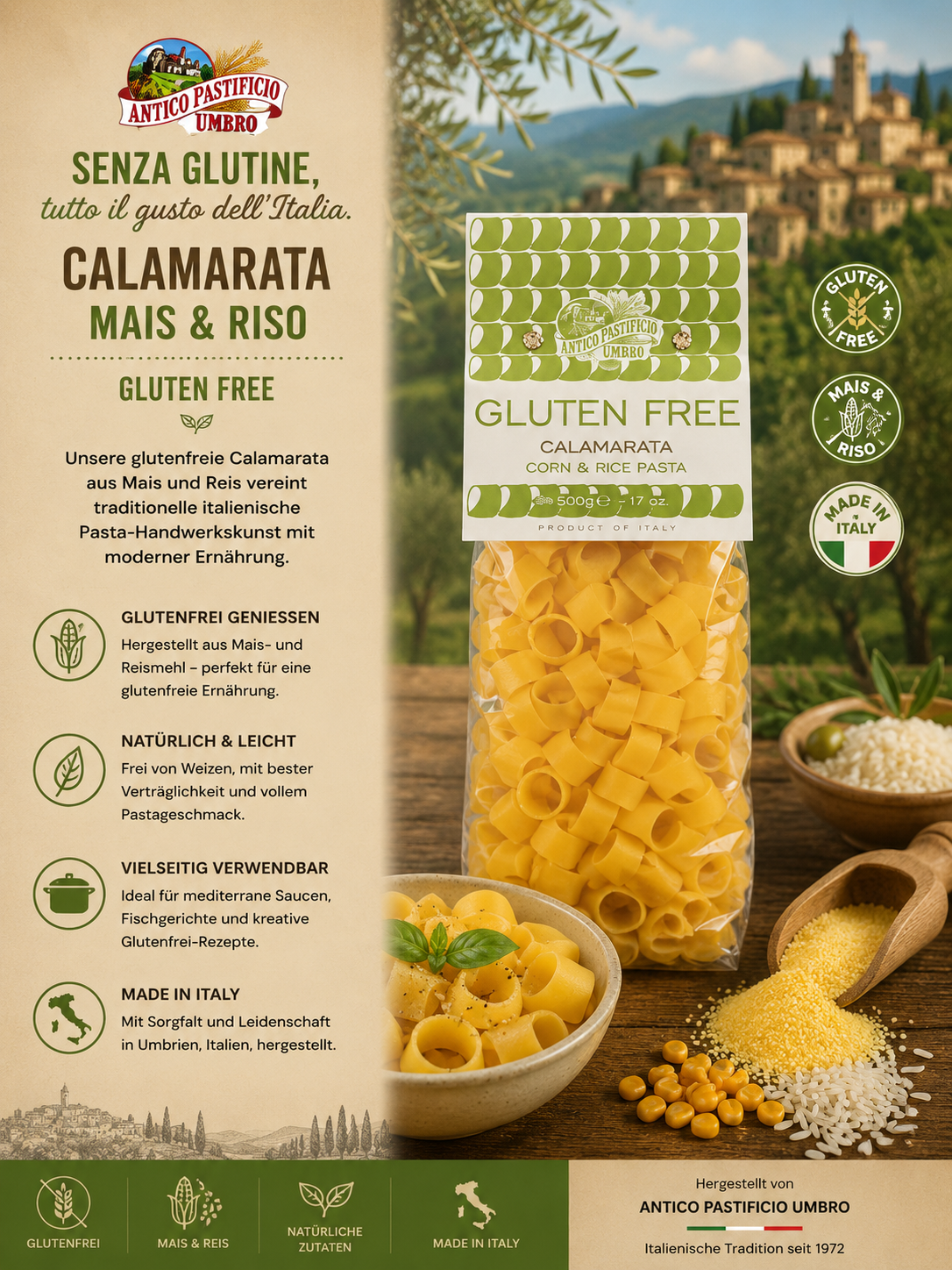 gluten frei, calamarata, mais & reis, pasta, italienische traditon