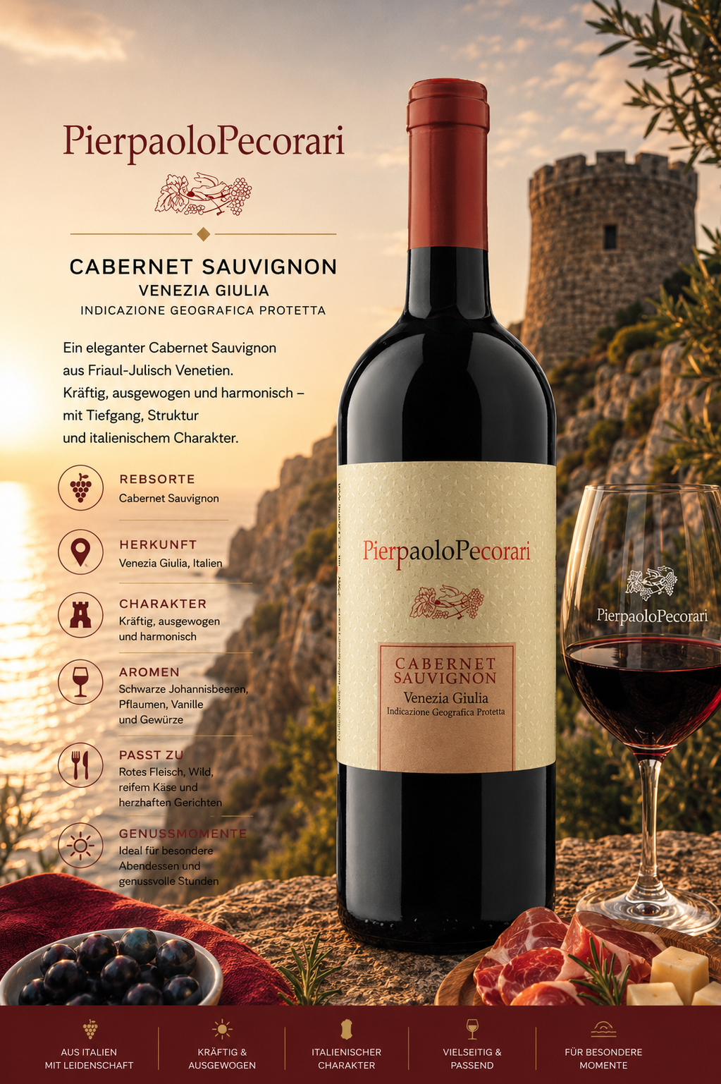 cabernet sauvignon, rotwein, flasche, weinglas, italienischer wein