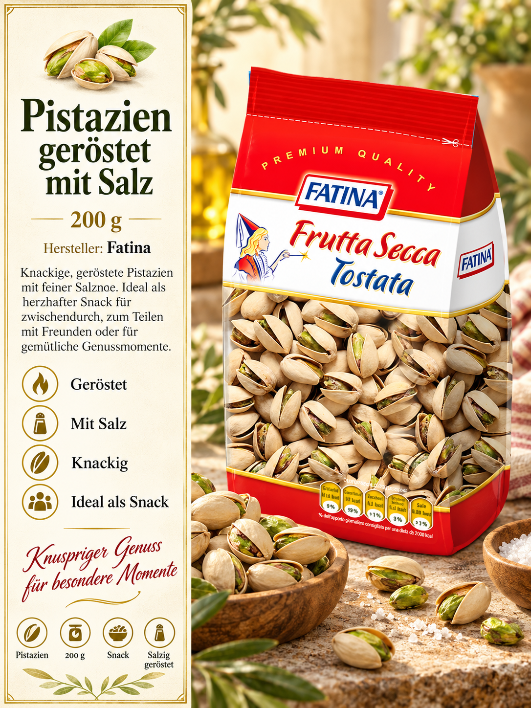 Pistazien, Geröstet, Mit Salz, Knackig, Snack