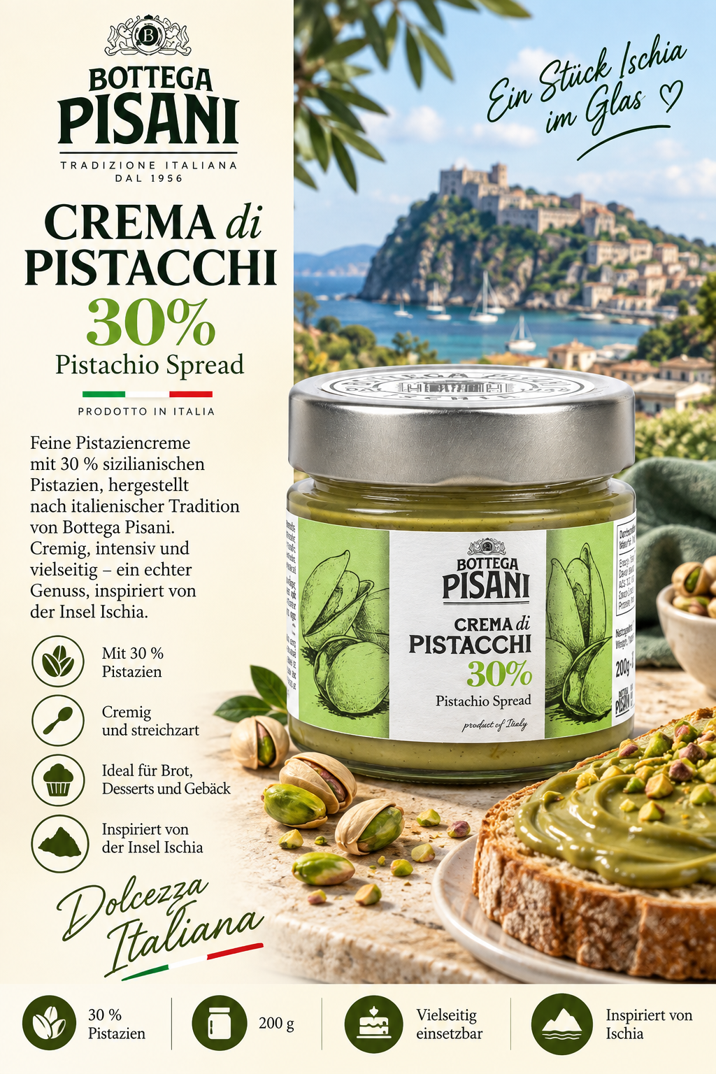 Pistaziencreme, Pistazien, 30% Pistazien, Glasjar, Italienische Traditionscreme