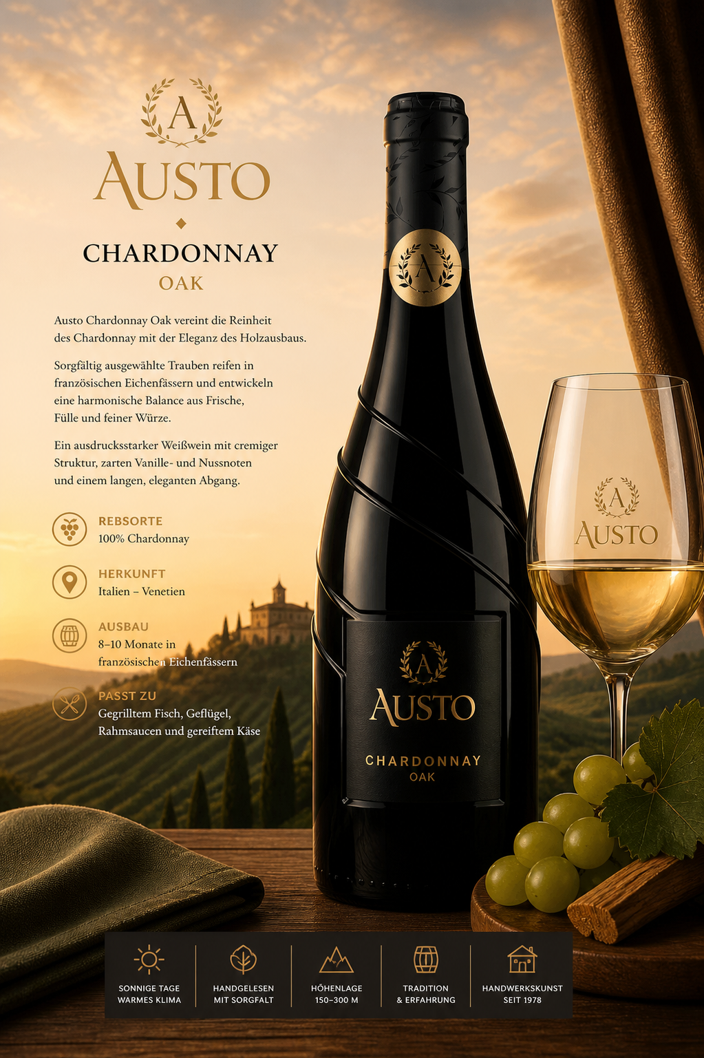 Chardonnay, Oak, Weinflasche, Glasware, Grüner Wein