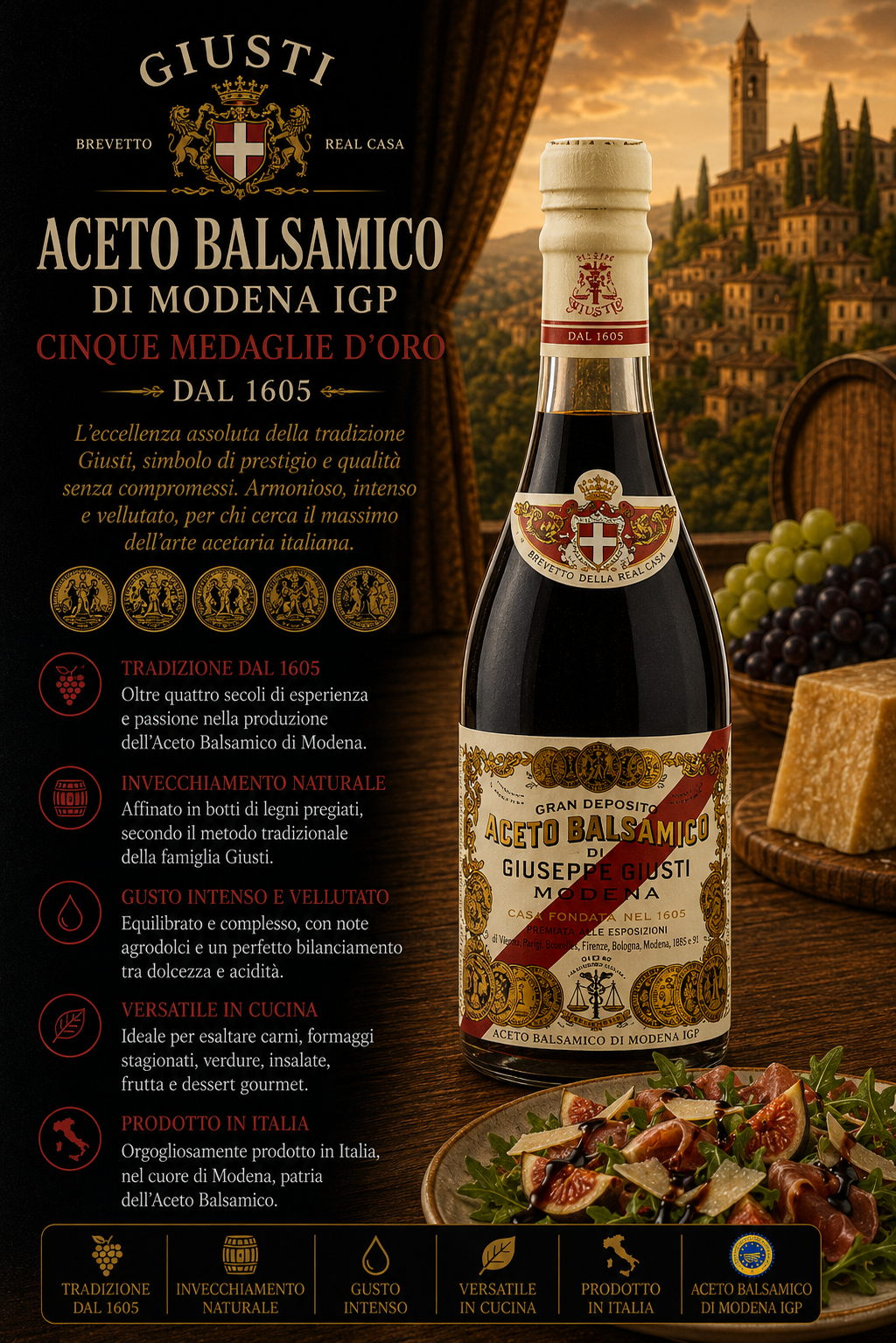 Aceto Balsamico, Modena IGP, Gran Deposto, Balsamico Schwarz, Flasche Balsamico