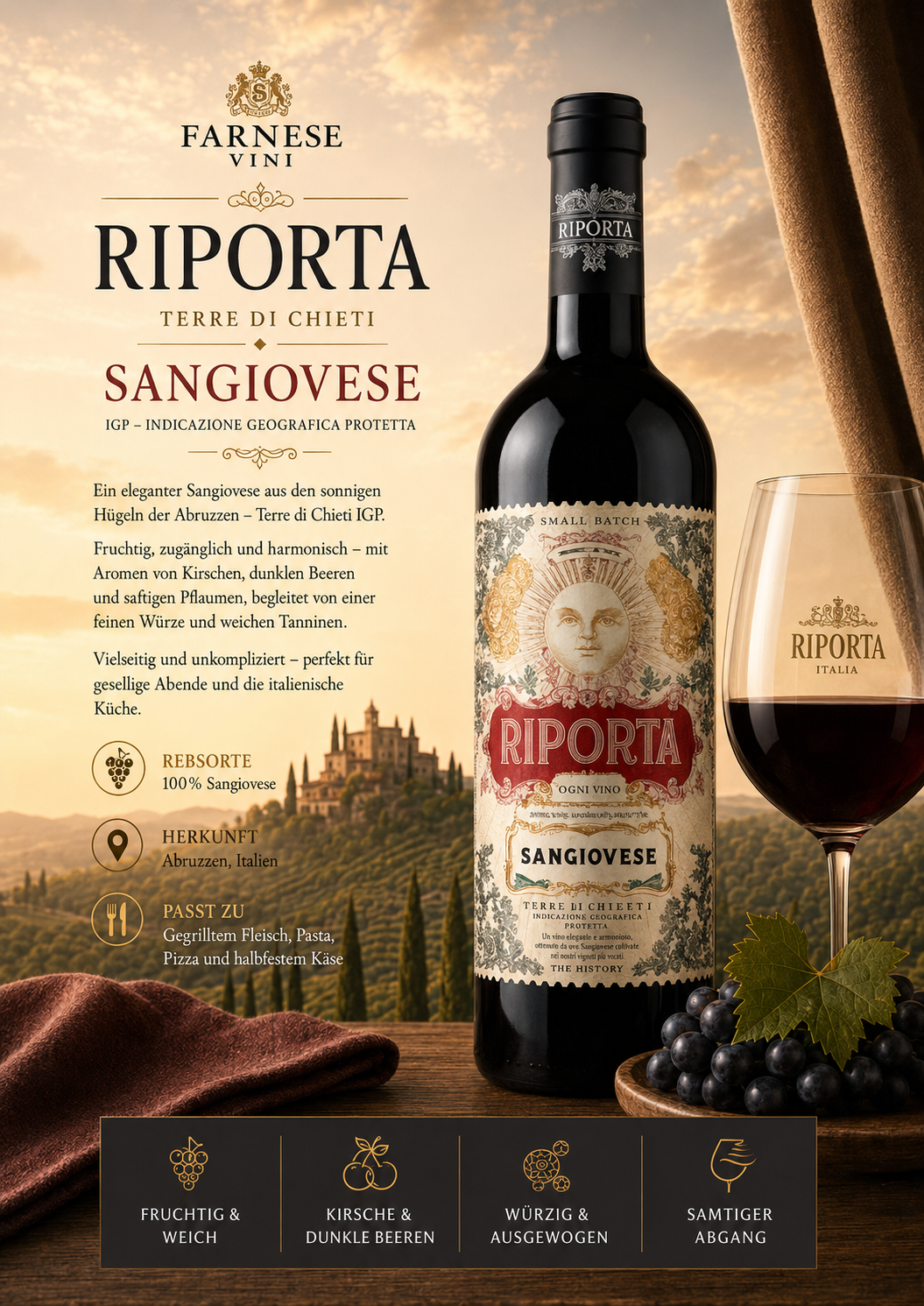Sangiovese, Rotwein, Weinflasche, Italien, Riporta