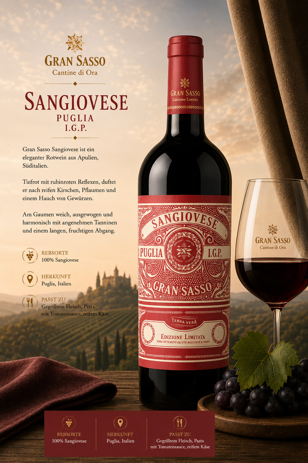 Wein, Rotwein, Sangiovese, Puglia, Gran Sasso