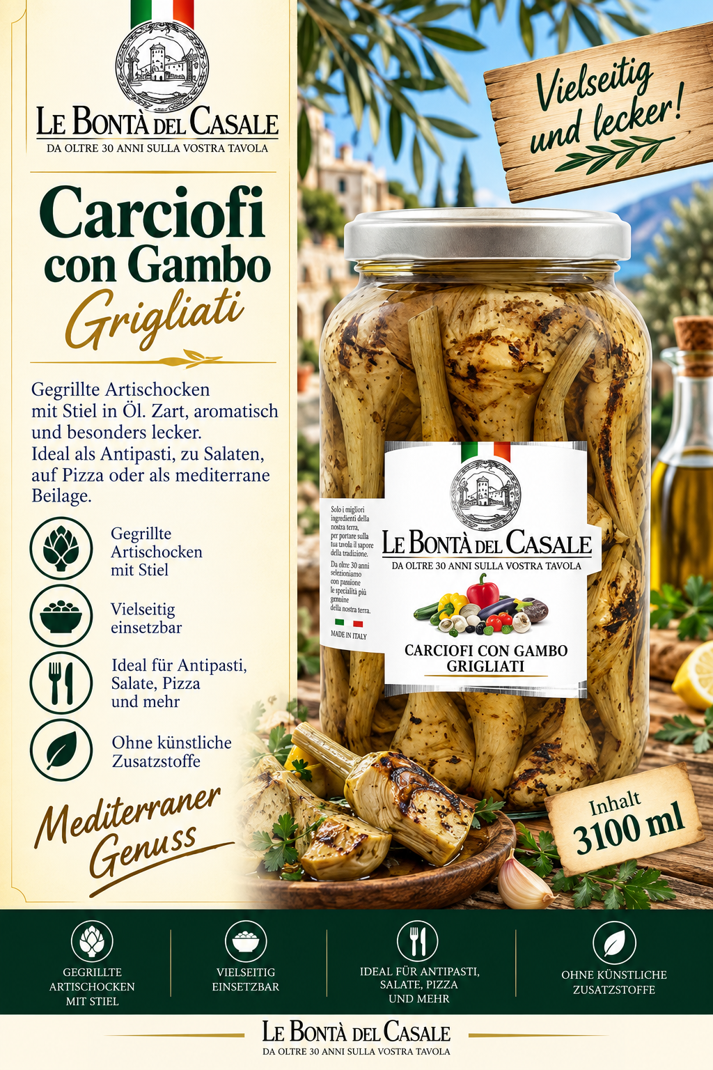 Artischocke, Gegrillt, Glasbehälter, Mediterraner, Gambo Grigliati