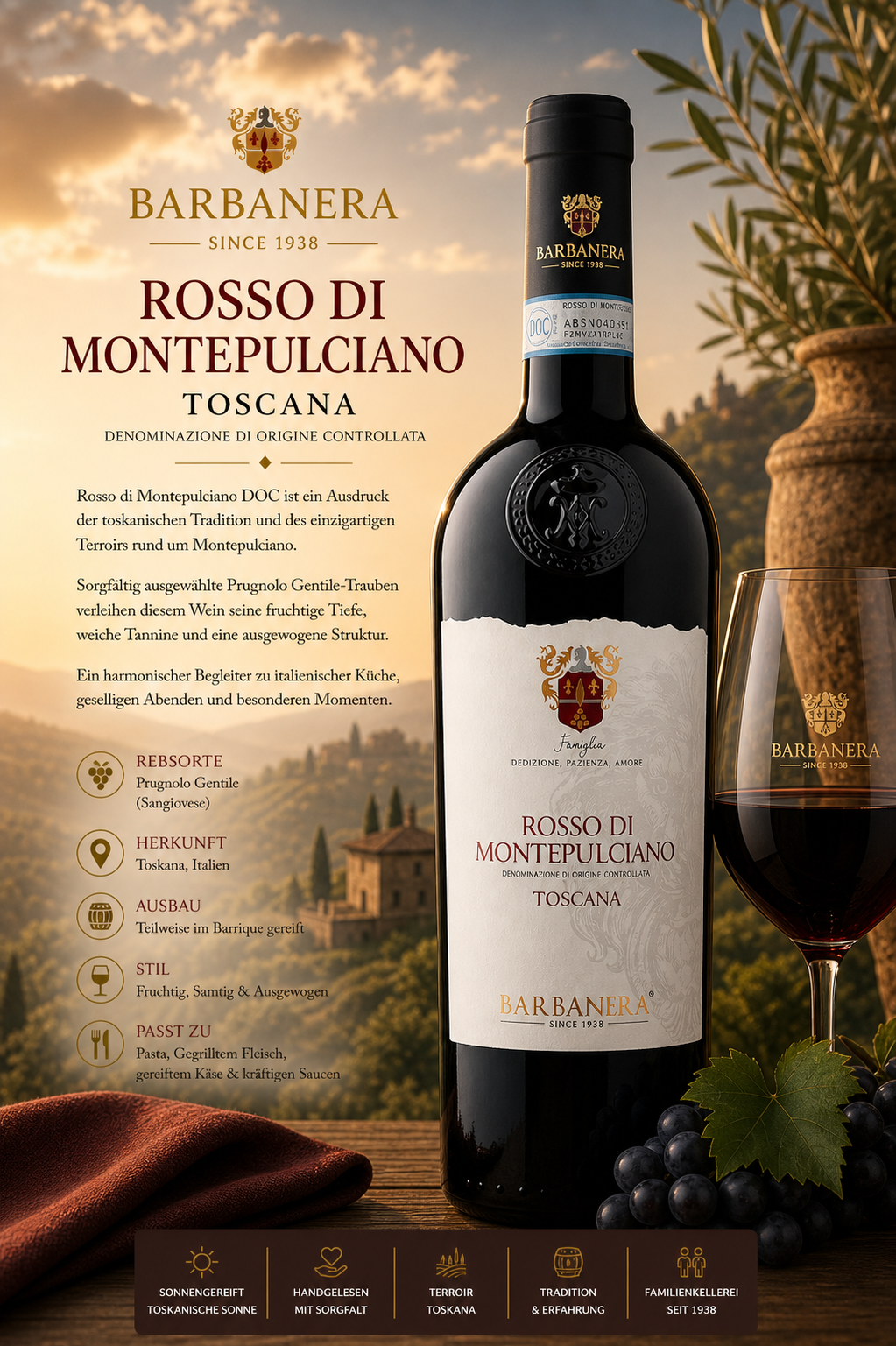 Wein, Rotwein, Toscana, Montepulciano, Barbaera
