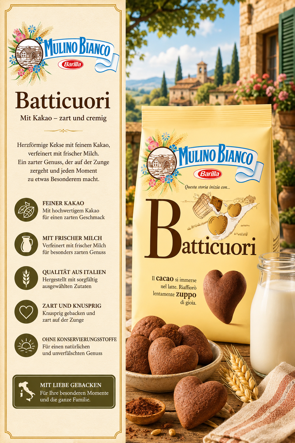 Kekse, Kakao, Milch, Italienische Kekse, Barilla