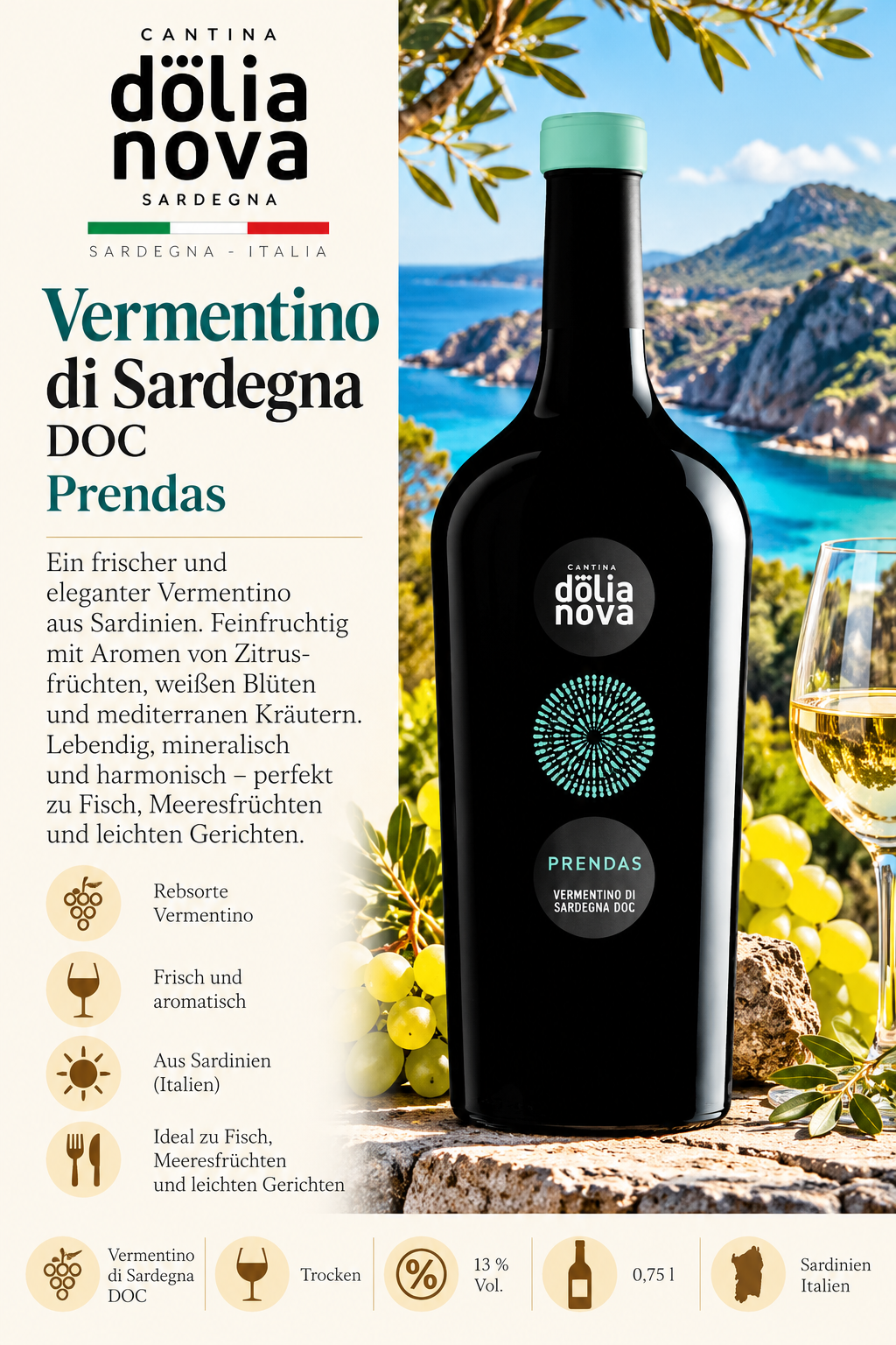 Vermentino, Sardegna, DOC, Vermentino di Sardegna, Prendas