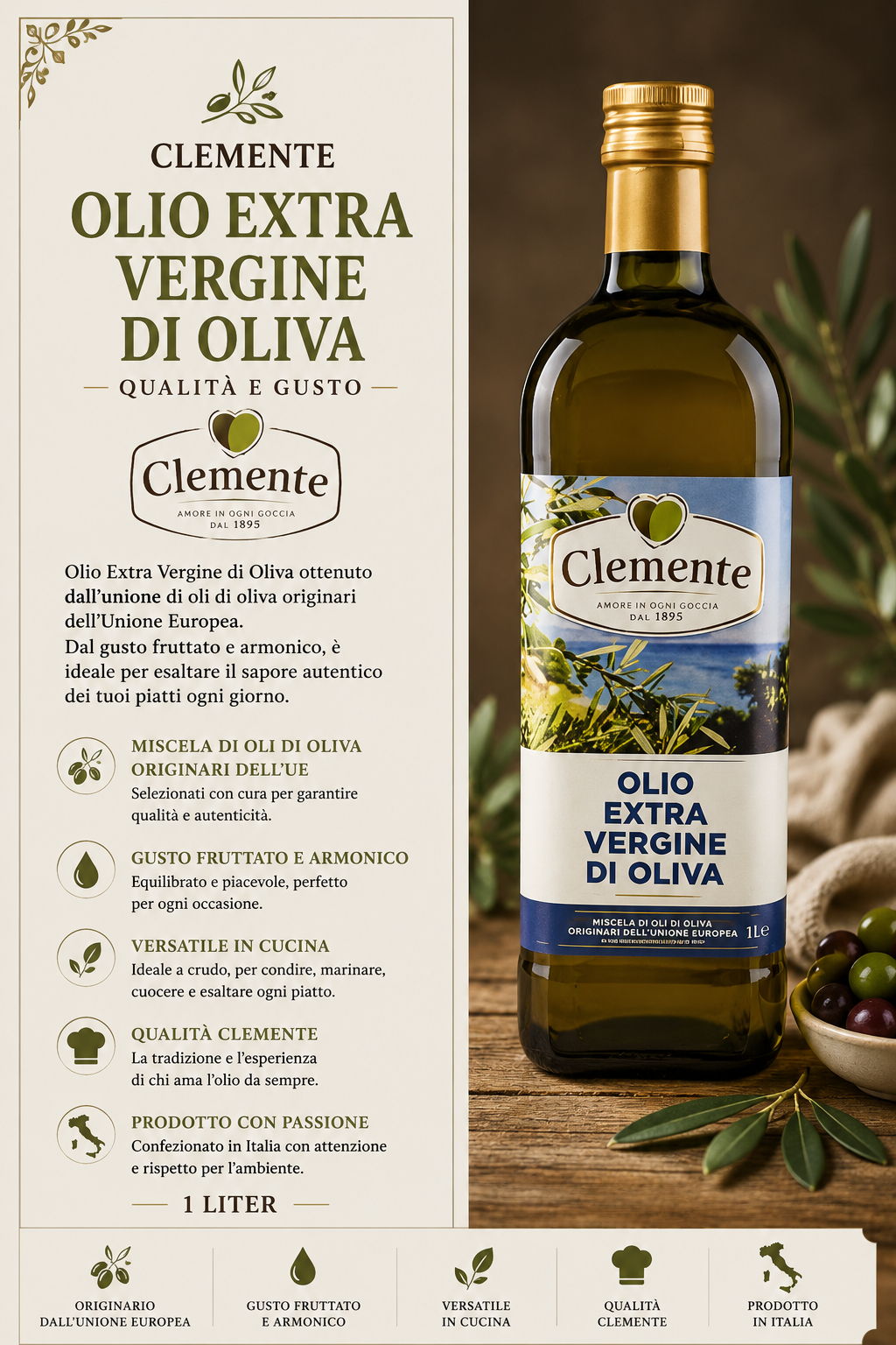 oliva extra vergine, olio extravergine, 1 liter, flasche, olivenöl etikett