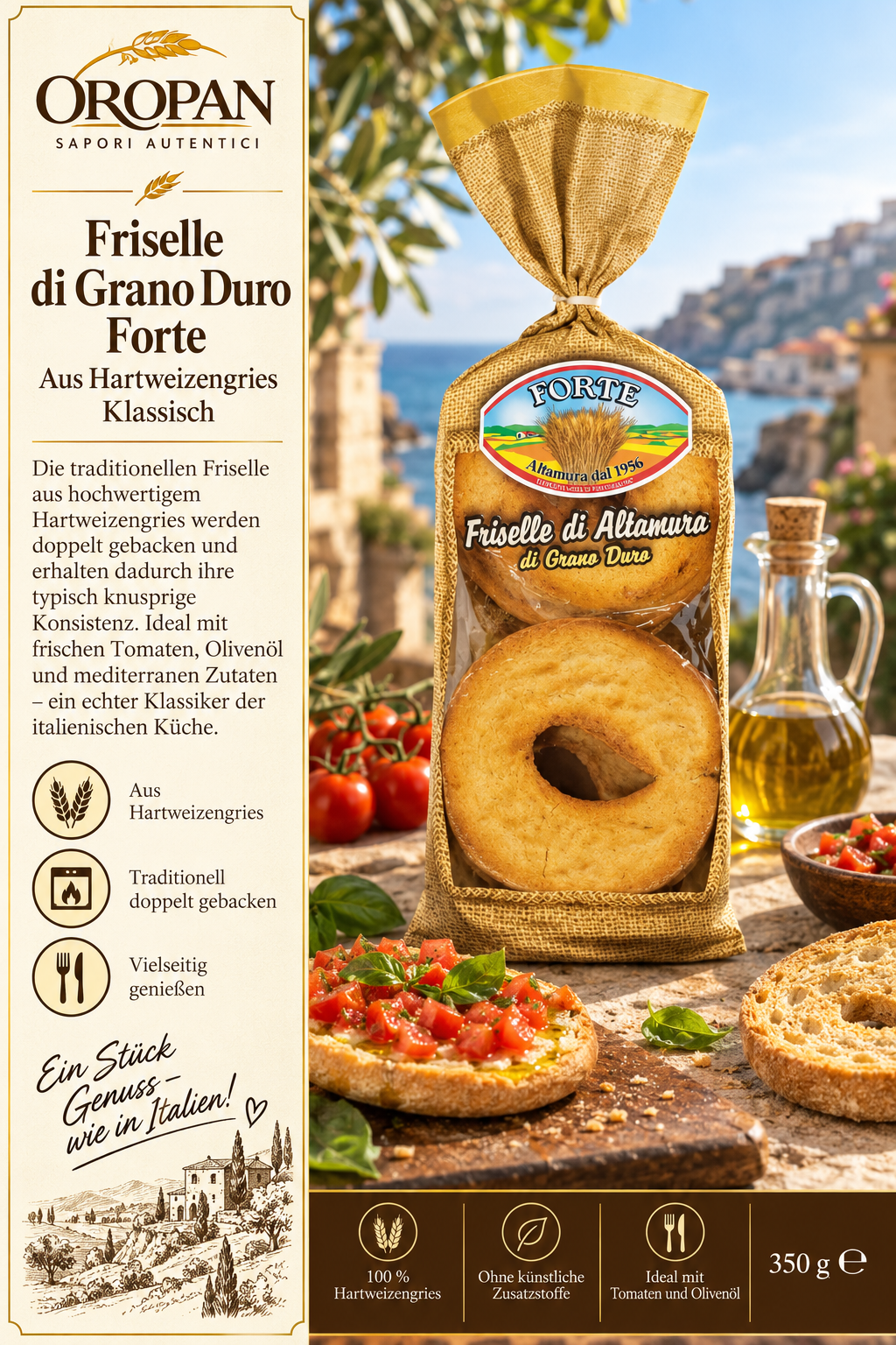 Friselle, Grano Duro, 750 g, Hartweizengrieß, Olivenöl
