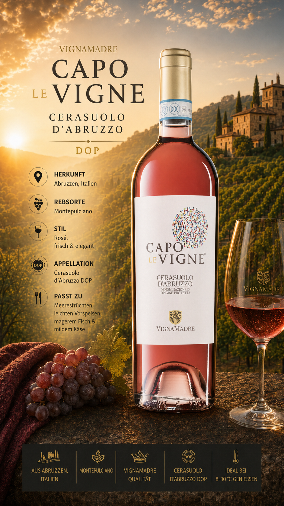 Rosé, Cerasuolo d'Abruzzo, Weinflasche, Roséwein, Vignamadre