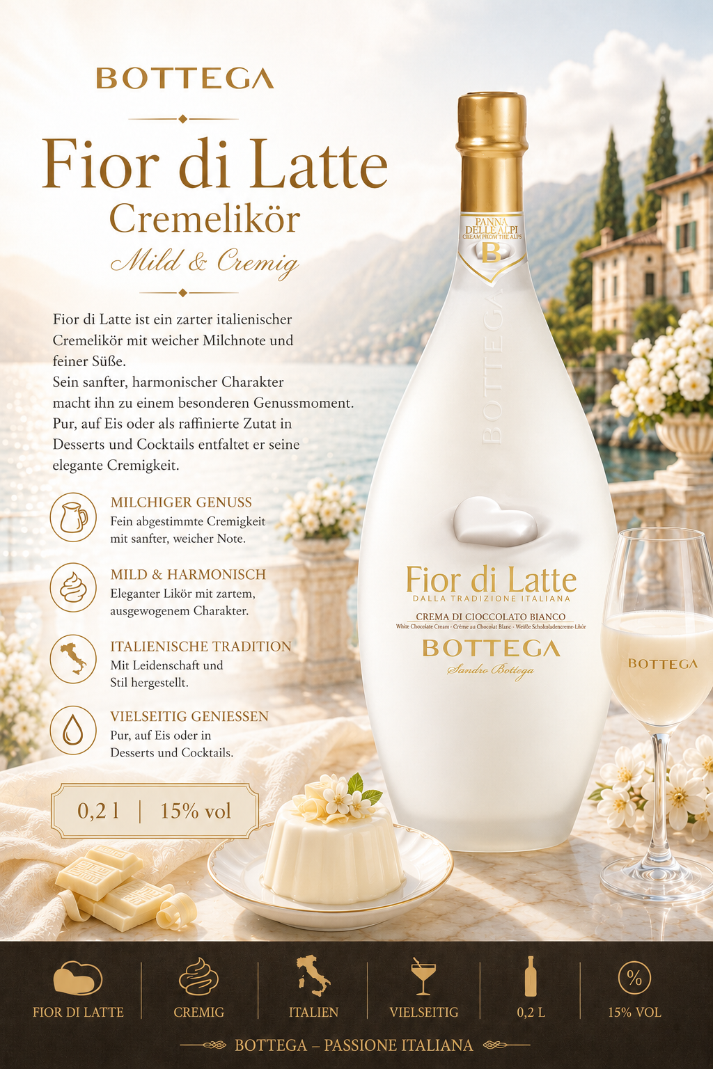 Likör, Creme, Milchlikör, Italienische Tradition, 0,2 L