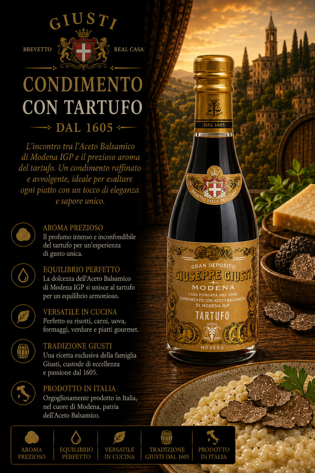 Tartufo, Aceto balsamico, Condimento, Salsa al tartufo, Modena bottle
