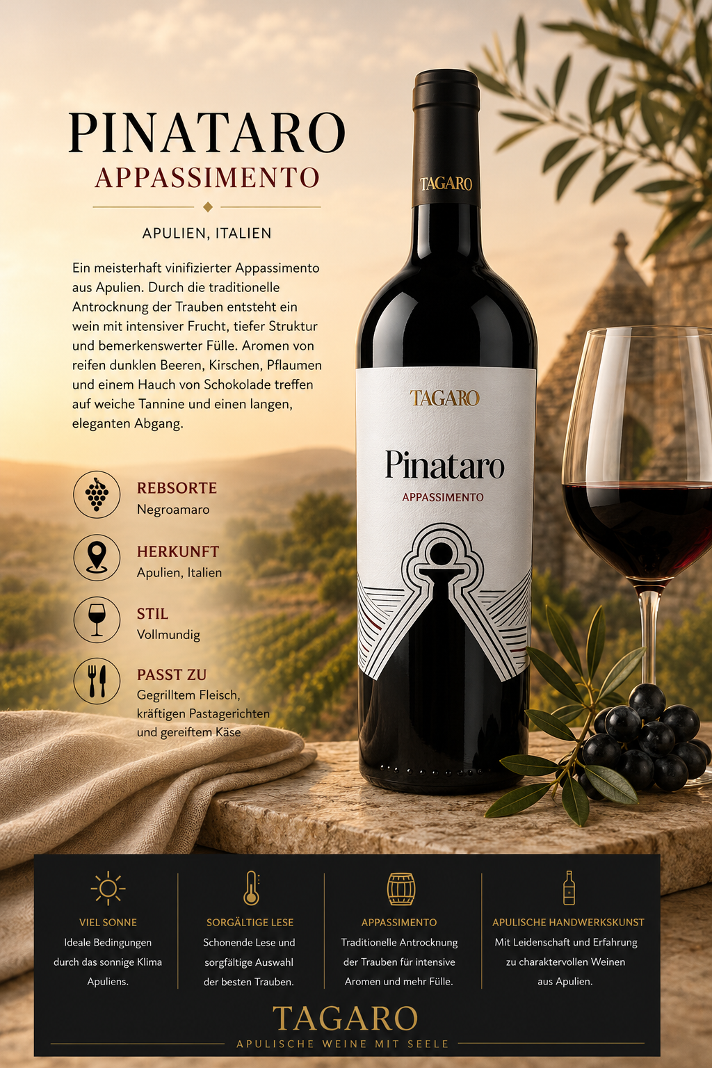 Wein, Pinot Noir, Appassimento, Tagaro, Negroamaro
