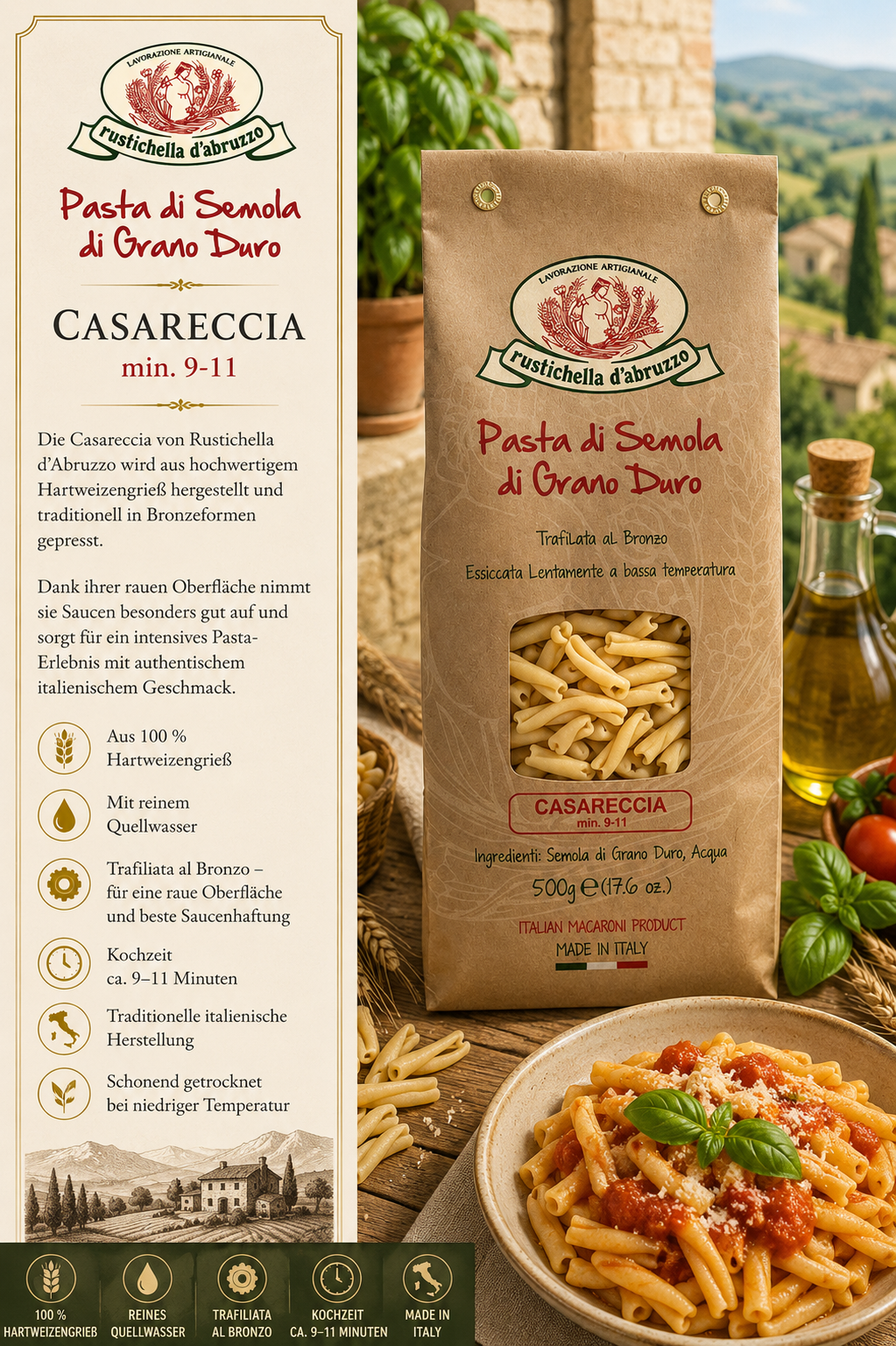 Pasta, Semola, Grano duro, Casareccia, 500 g