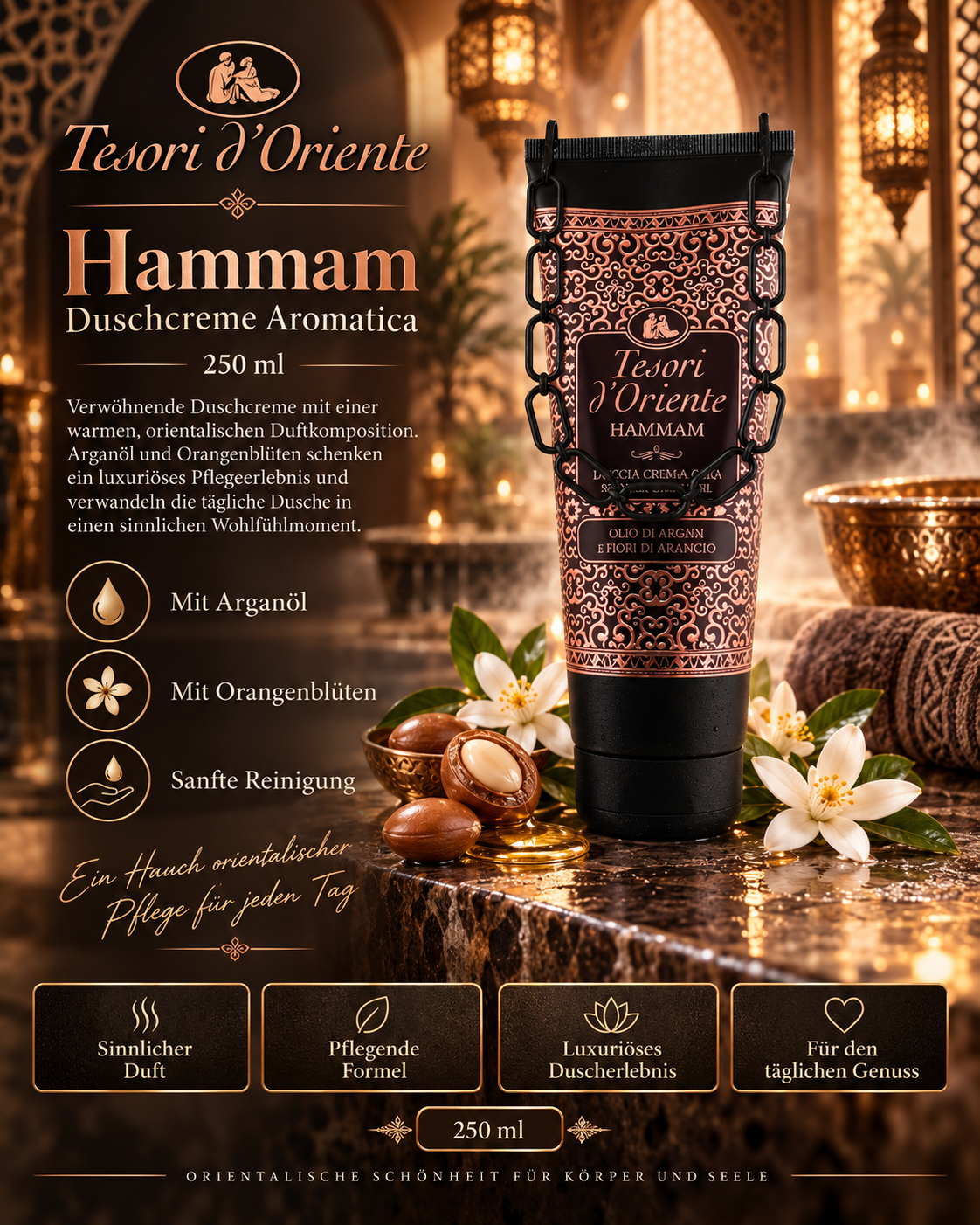 Duschgel, Hammam, 250 ml, Arganöl, Orangenblüten