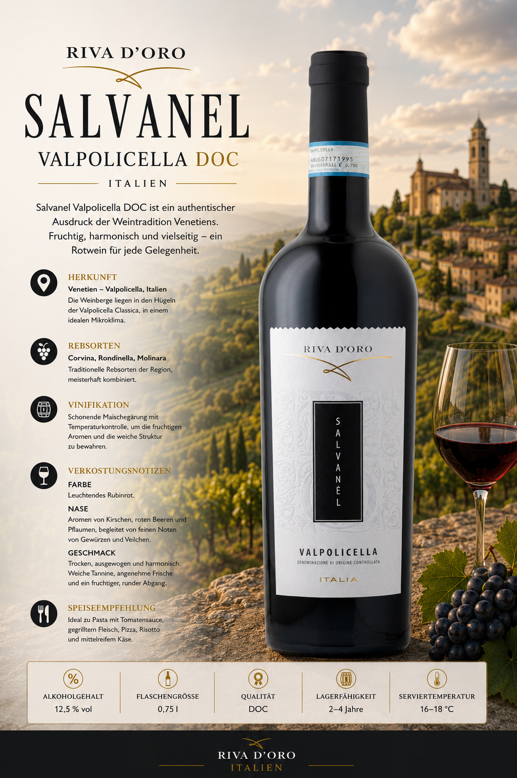 Salvanel Valpolicella, Rotwein, Italien, DOC, Flasche 0,75L