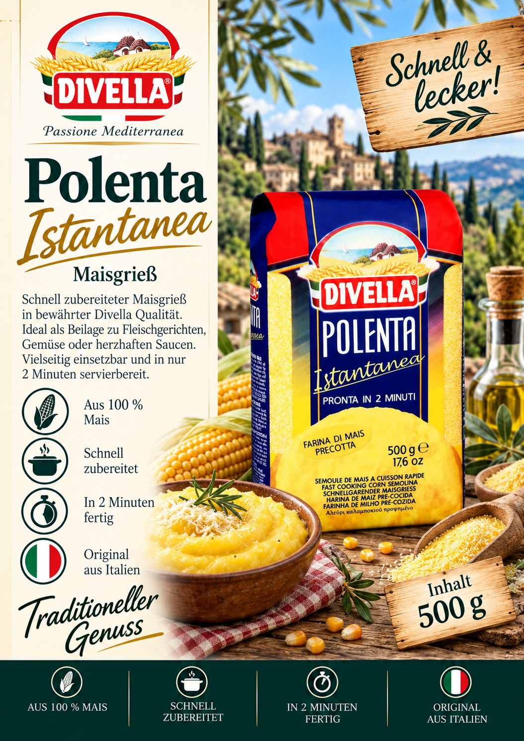 Polenta, Istantanea, Maisgrieß, Schnellkochend, Italienische Herkunft
