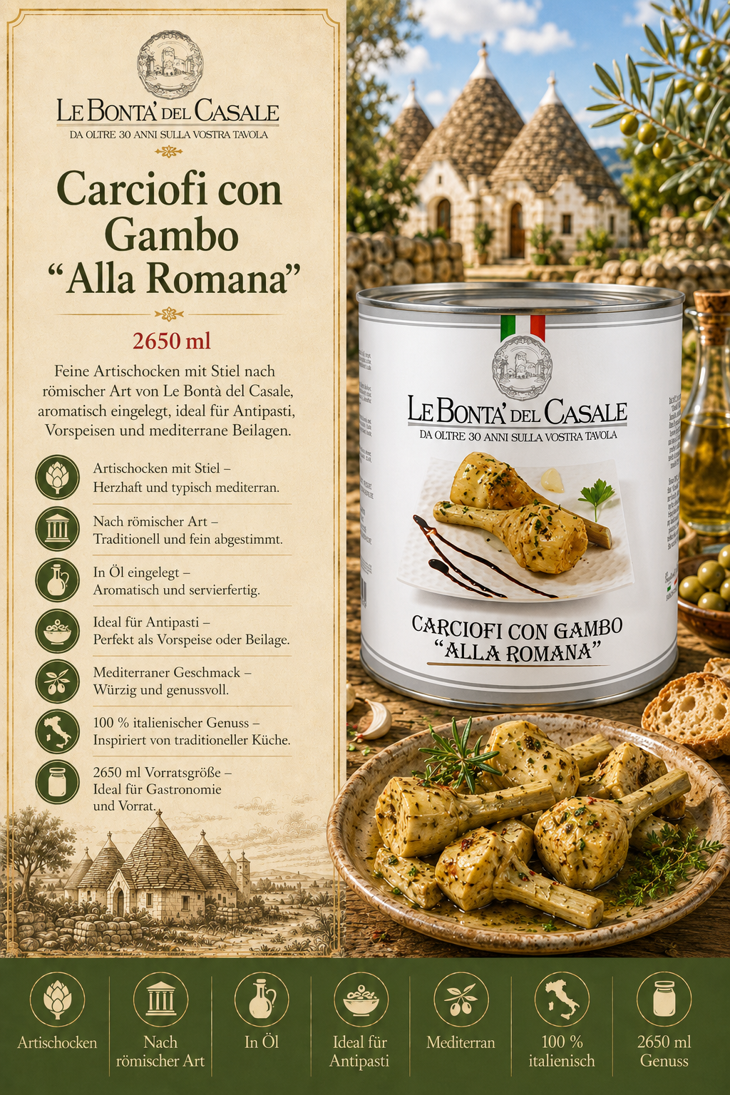 Artischocken, Gambo, Alla Romana, Konserve, Italienisch
