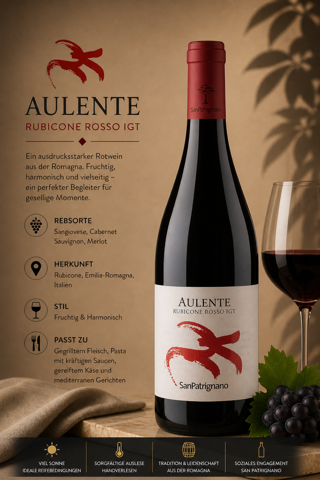 Rotwein, Rubicone, Flasche, Etikett, Weinbrand