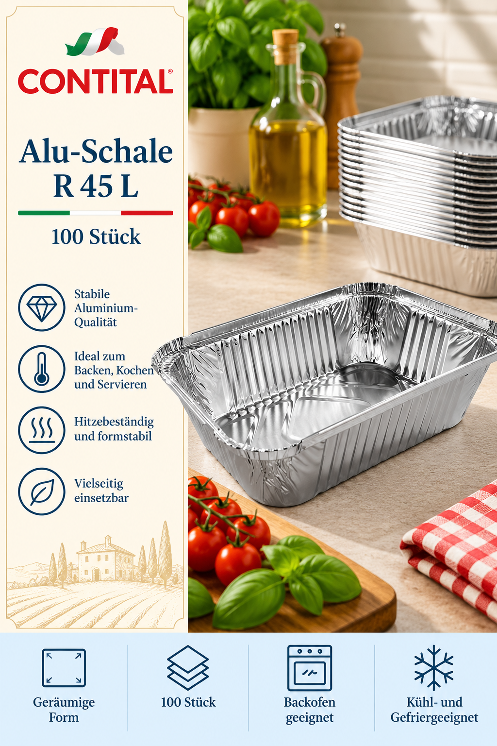 Alu-Form, Aluschale, R 45 L, 100 Stück, Backformen