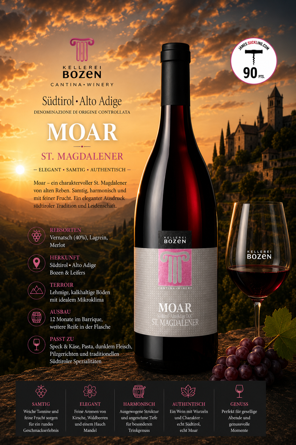 Wein, Rotwein, St. Magdalener, Glas Wein, Flasche Wein