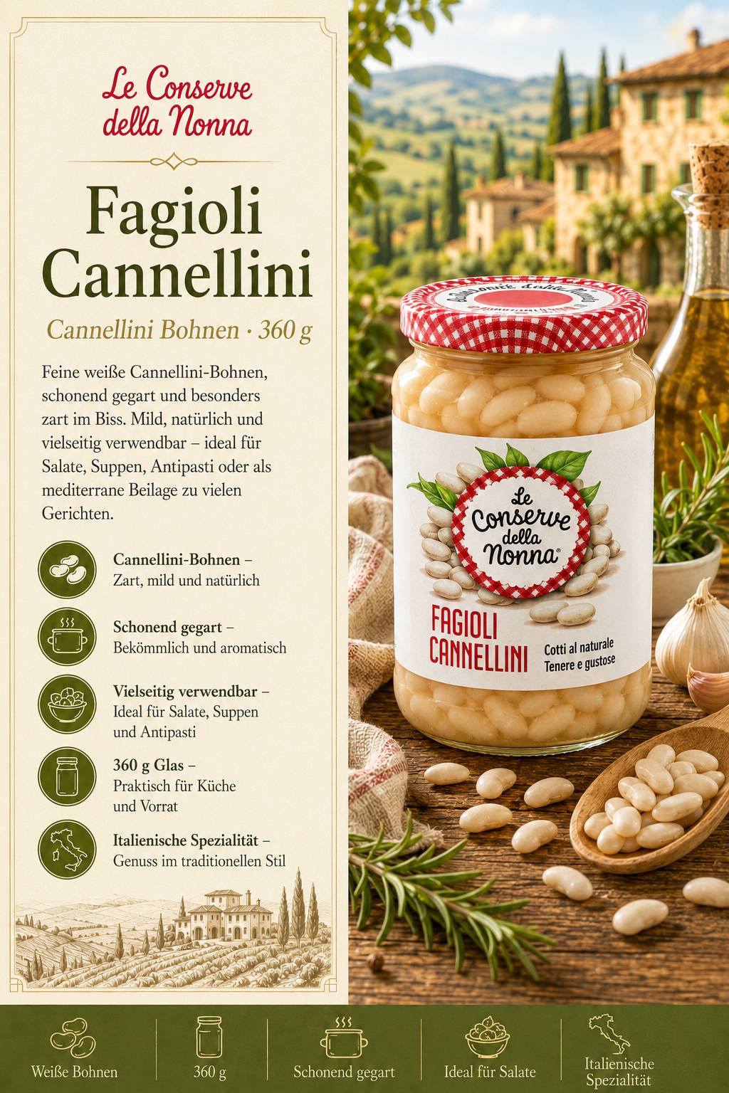 Fagioli, Cannellini, Glas, Öl, Italienische Spezialität