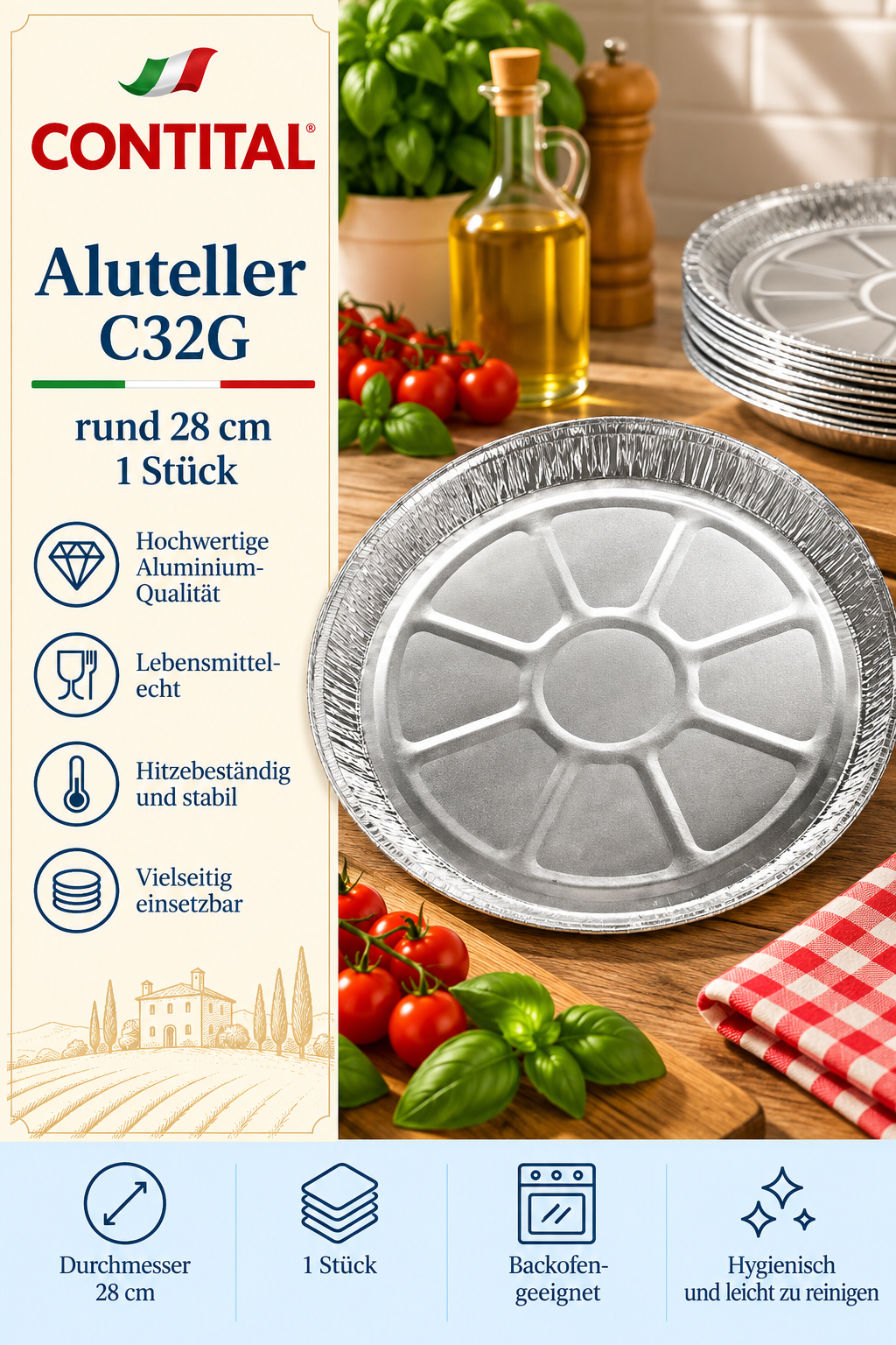 Aluteller, Aluminium-Form, rund 28 cm, 1 Stück, Backofen geeignet