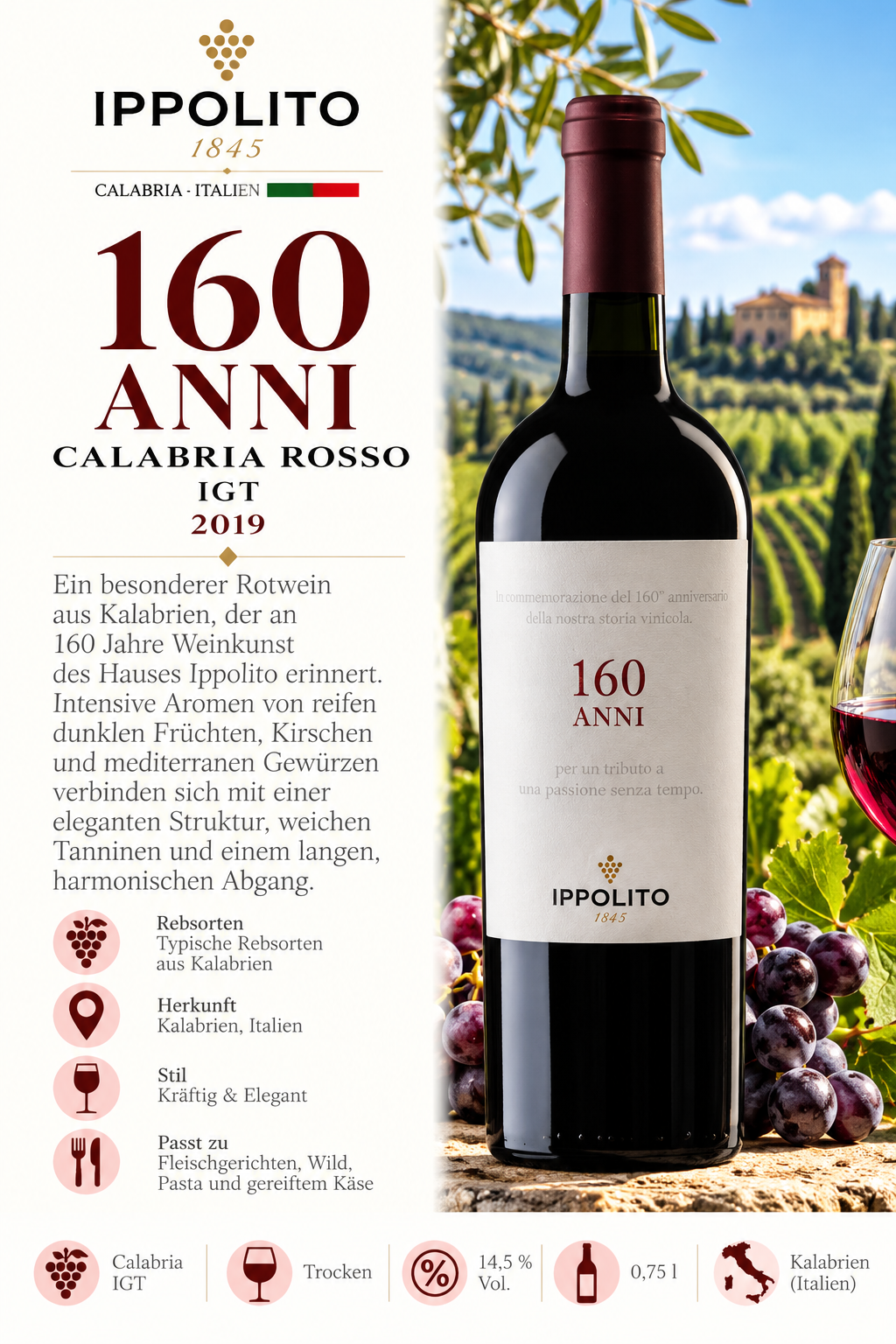 wein, rotwein, italien, calabria, 160anni