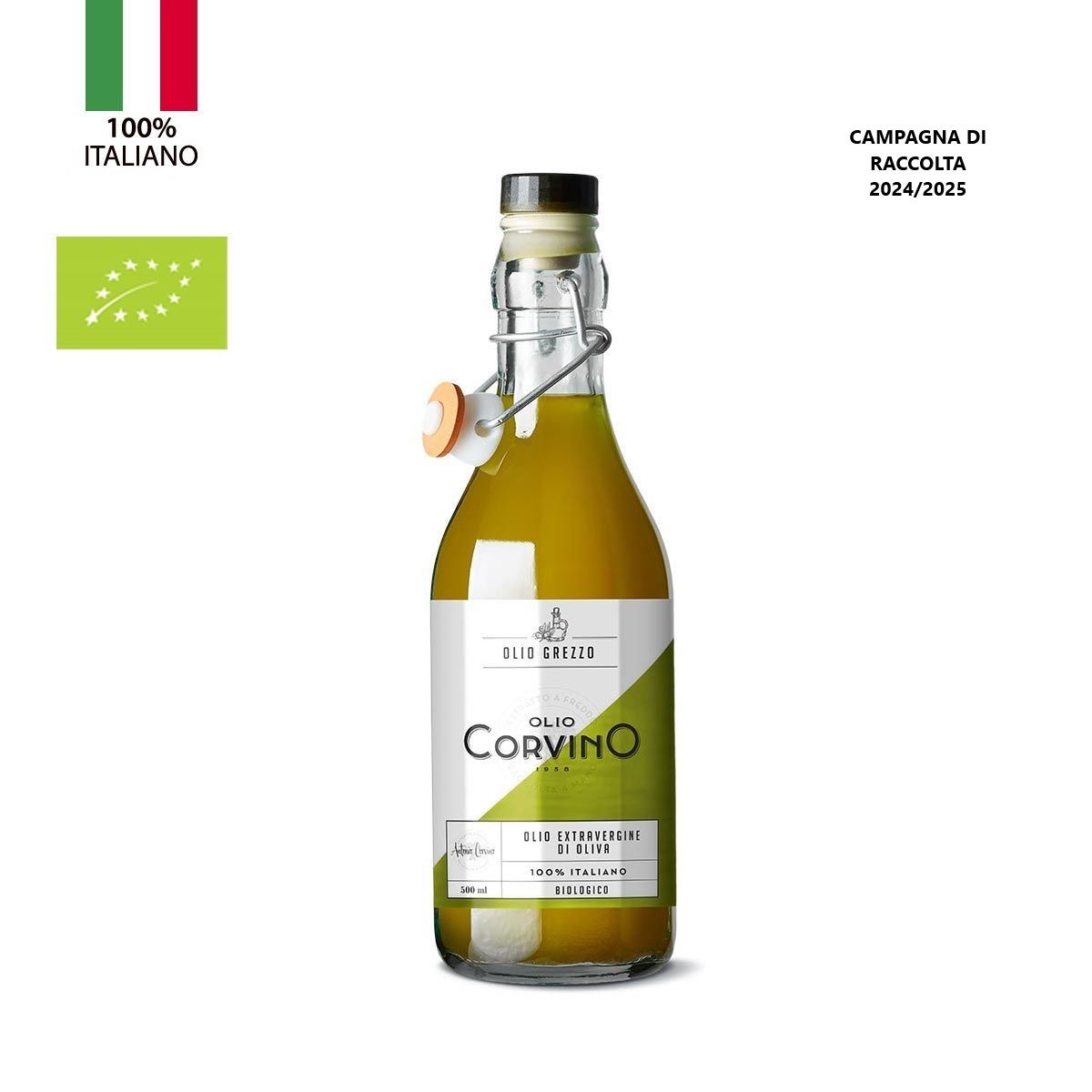 Olio extra vergine Colline d´Abruzzo BIO Grezzo 100% Italienisch Ungefiltert 0,5 Liter/Corvino