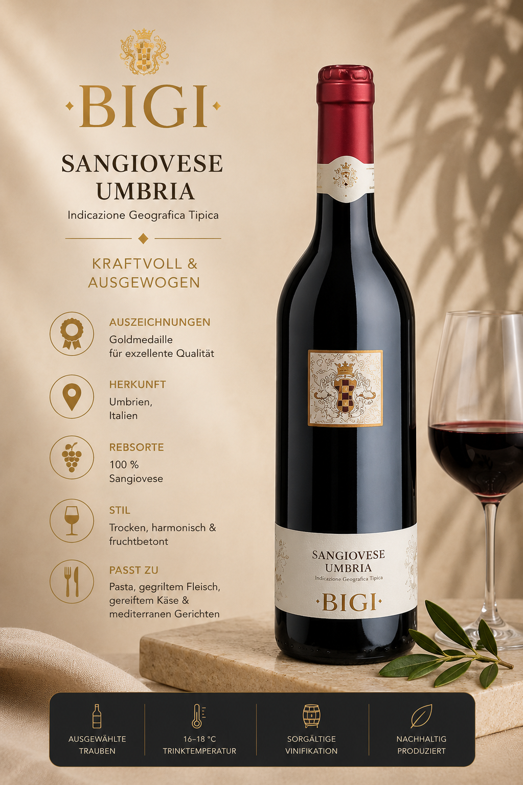 Wein, Rotwein, Sangiovese, Umbria, Flasche