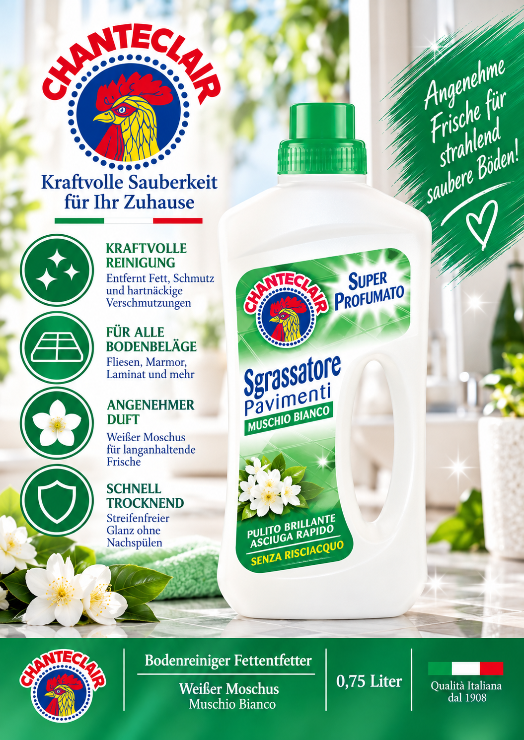 all-purpose cleaner, Waschraum-?, Muschio Bianco, Bodenreiniger, Flasche