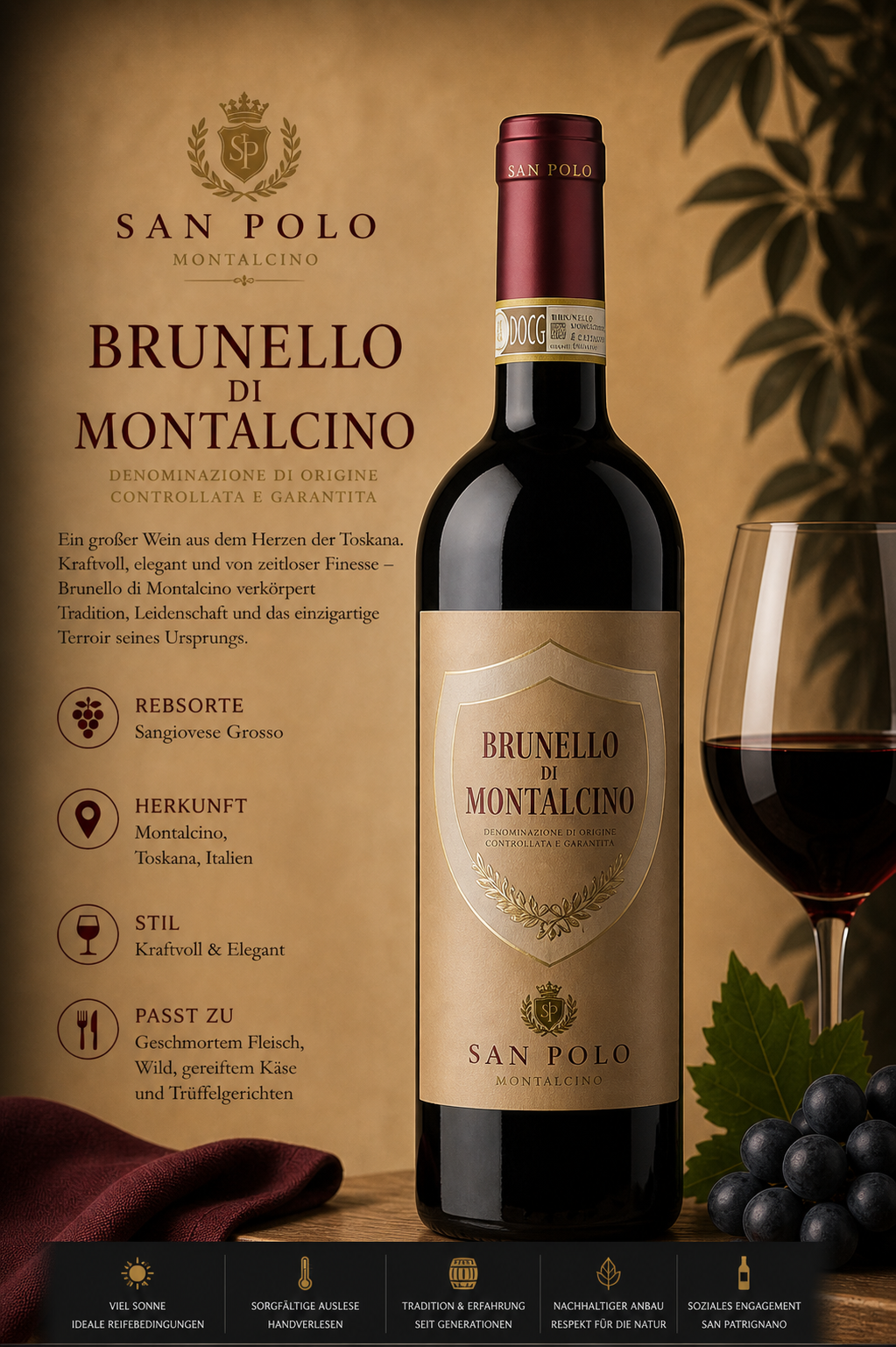 Wein, Rotwein, Brunello, Flasche, Garnitur
