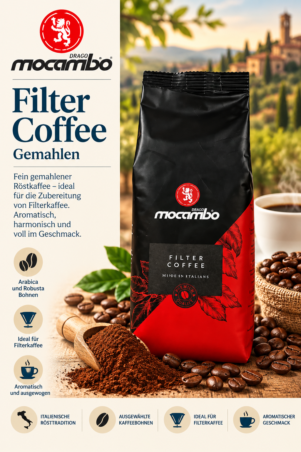 Filter Coffee, Gehackter Kaffee, Arabica, Röstkaffee, KaffeePackung