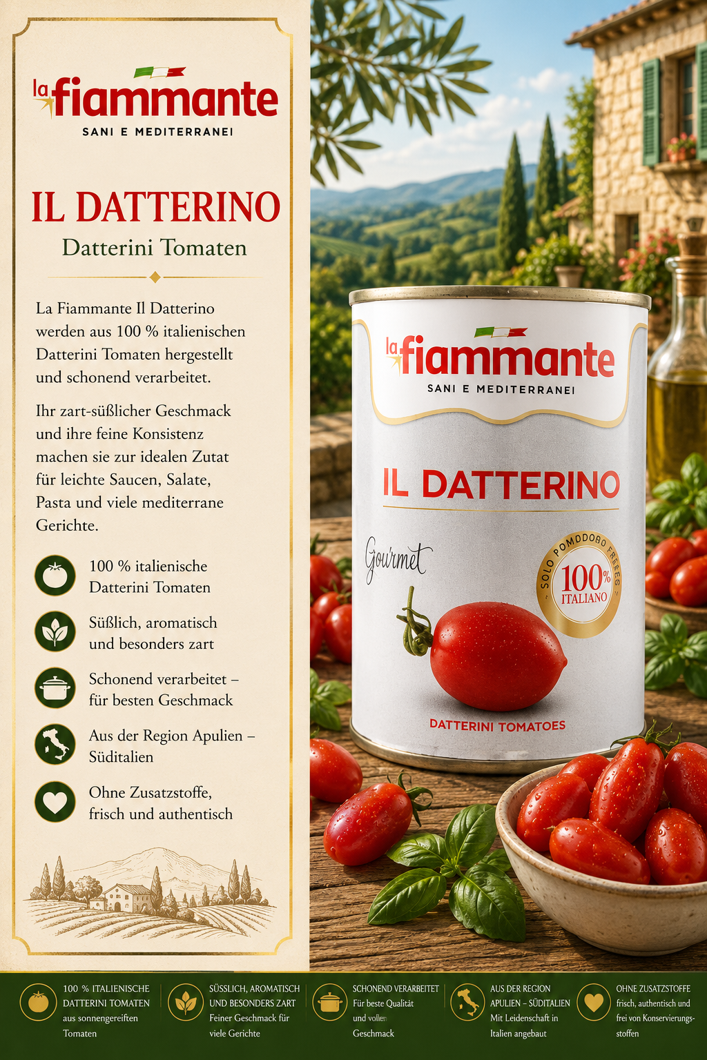 Datterini Tomaten, Tomatendose, Italienische Tomaten, Gourmet Tomaten, 100% Italienische Tomaten