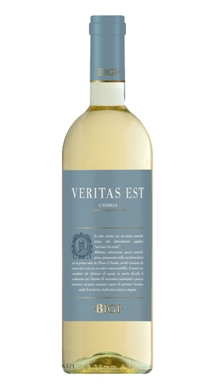 Weißwein, Umbria, Flasche, Etikett blau, Veritas Est