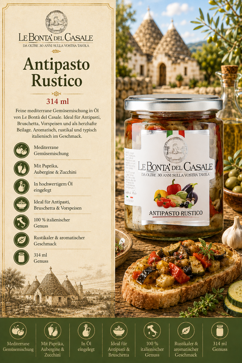 Antipasto, Rustico, Glas jar, Olivenöl, Gemüse-Mischung