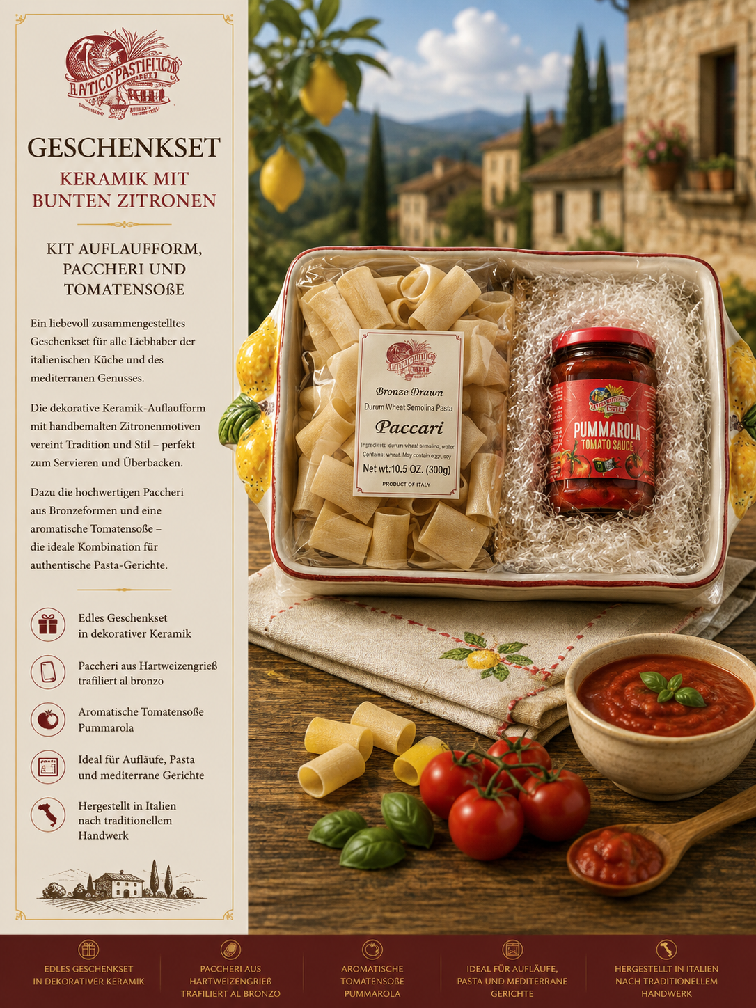Nudeln, Pasta-Set, Keramik-Geschenk, Tomatensauce, Italienische Küche