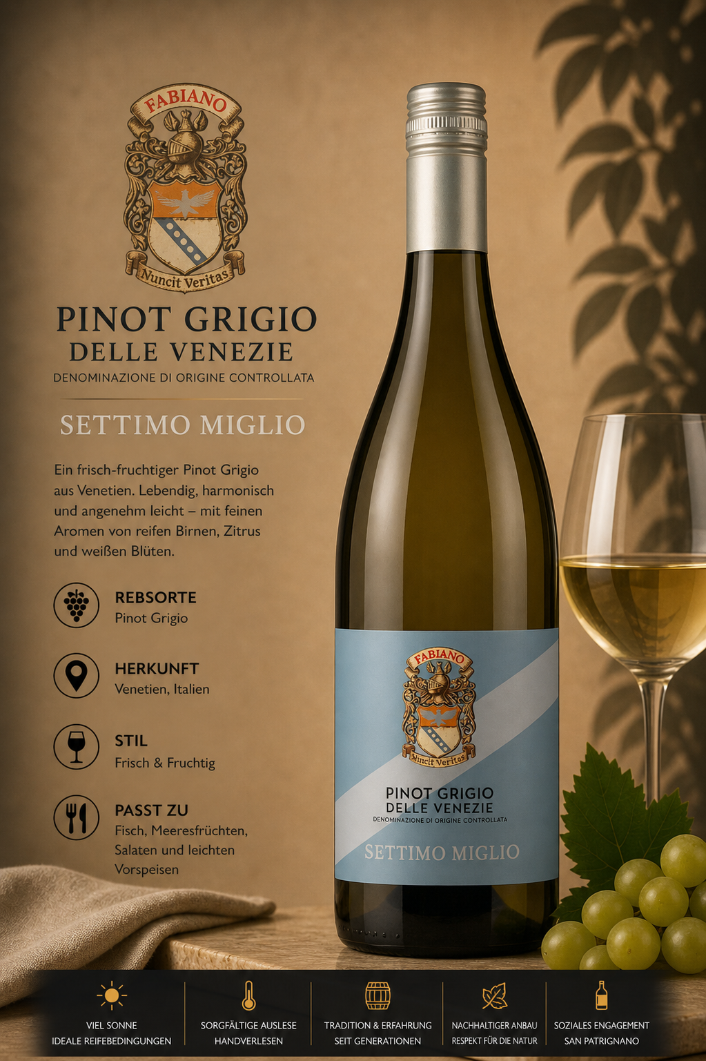 Wein, Pinot Grigio, Flasche, Weinlabel, Glas