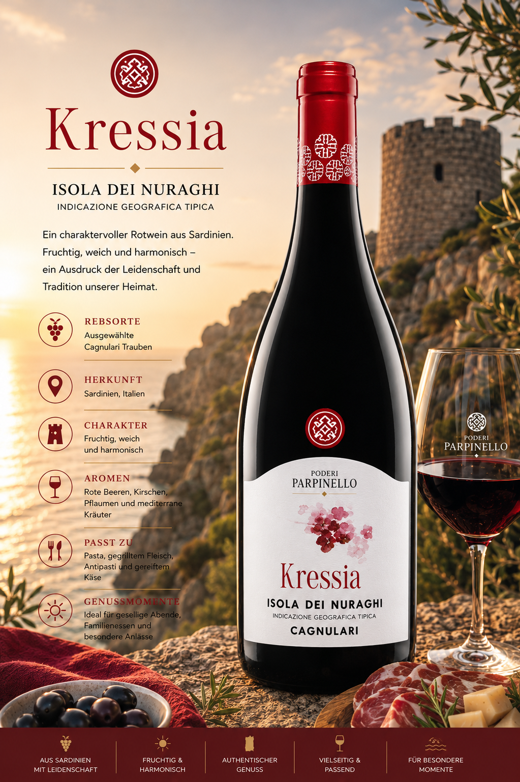 Rotwein, Weinflasche, Kressia, Italien, Parpinello