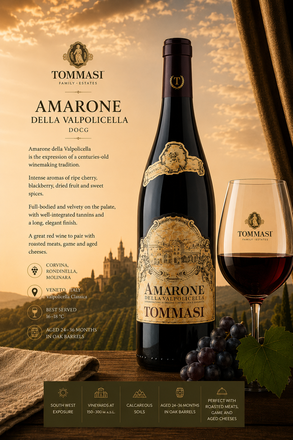 Amarone, Rotwein, Valpolicella, Weinflasche, Trauben