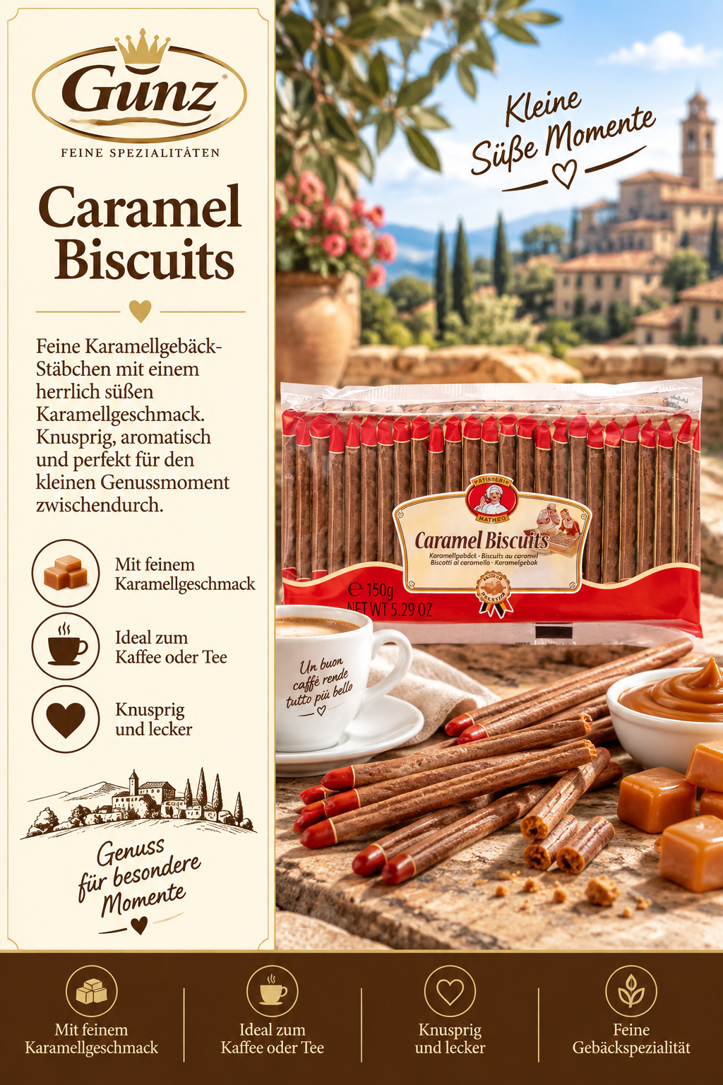 Caramel biscuits, Sticks, Cookies, Karamellgeschmack, Tee-Kaffee-Paarung