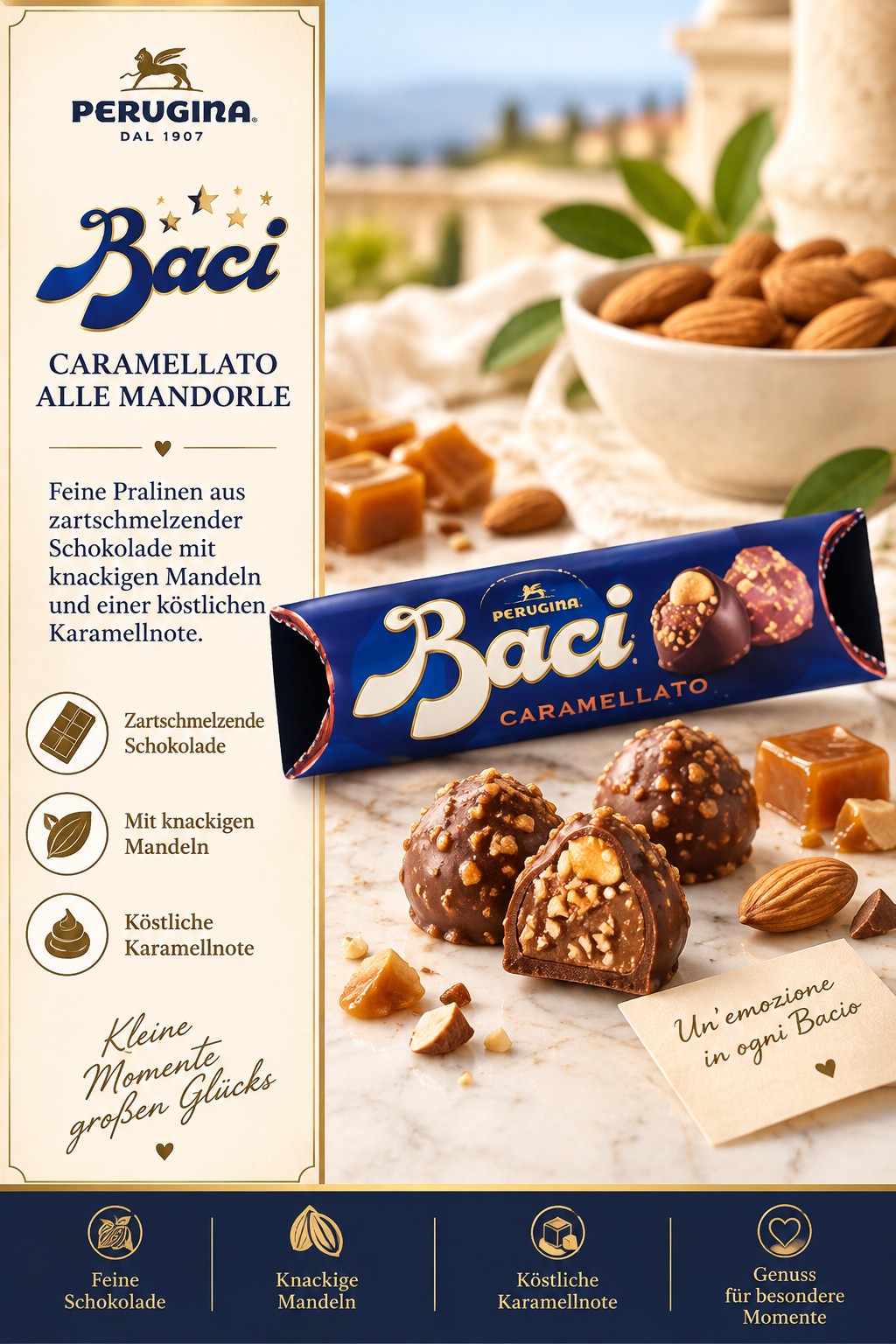Pralinen, Schokolade, Mandeln, Caramell, Baci