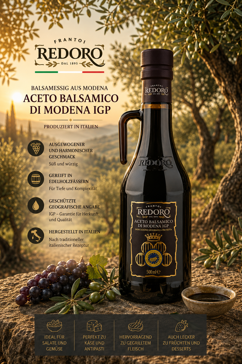 Aceto Balsamico, Balsamico, Flasche, Oliven, Trauben