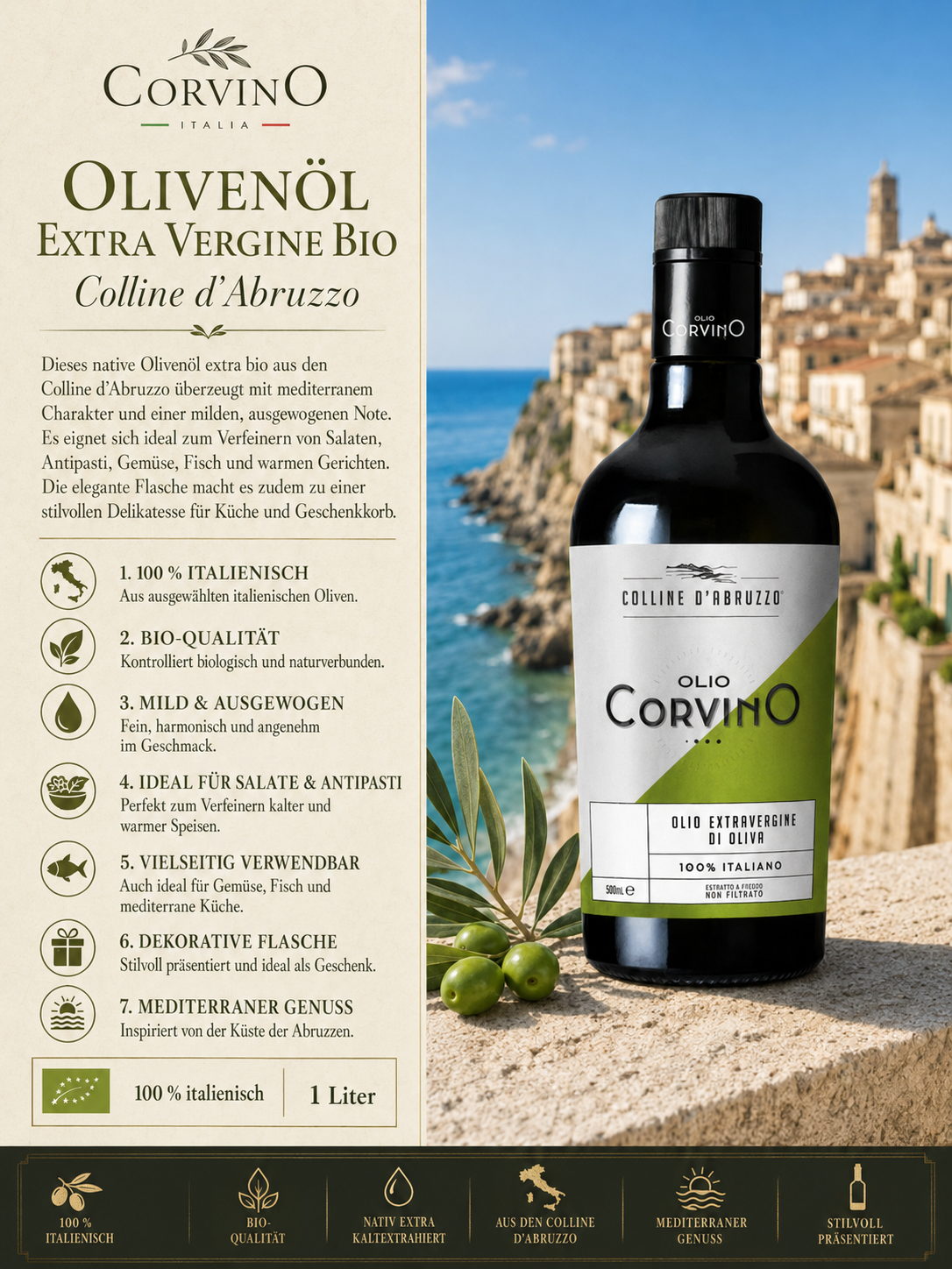 Olivenöl, Bio, Extra Vergine, Colline d'Abruzzo, Flasche