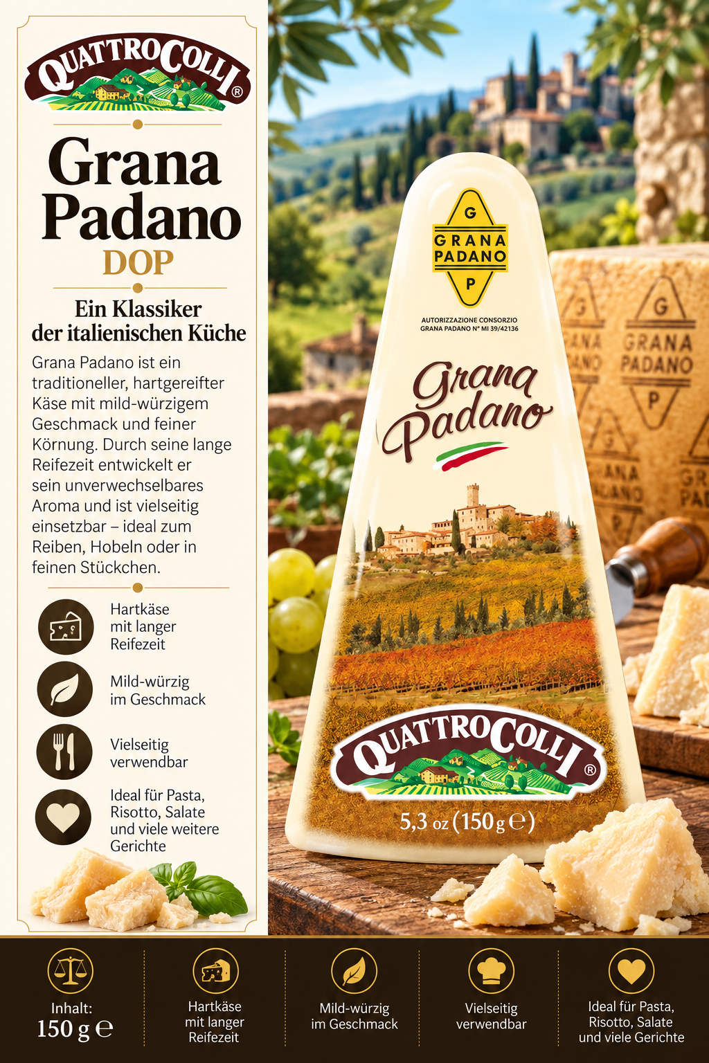 Käse, Grana Padano, Presskäse, Italienische Küche, Reifung