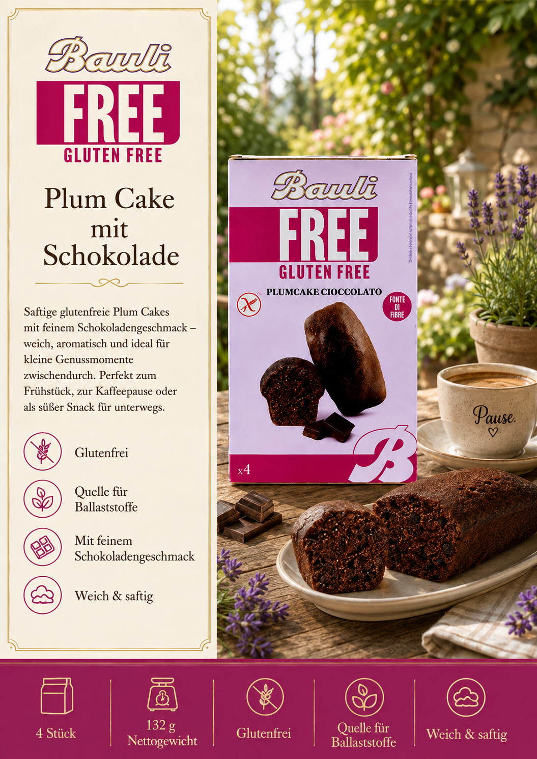 Glutenfrei, Plum Cake, Schokolade, Kuchen, Kastenform